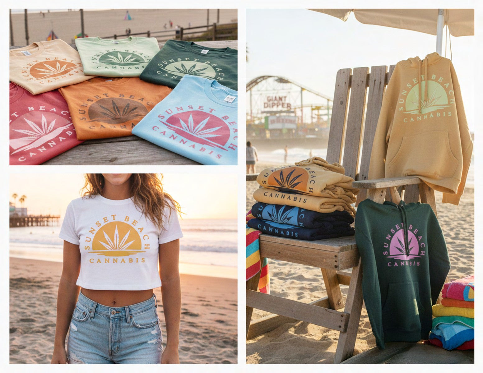 Sunset Beach Cannabis apparel staged along the Santa Cruz coast